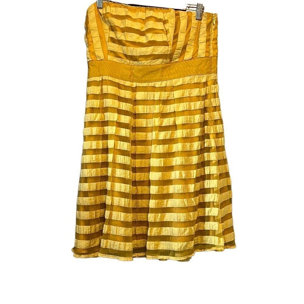 Yellow Striped Strapless Dress Cocktail Party Wedding Guest Occasion